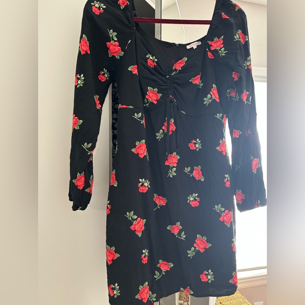 Pacsun Long sleeve Floral Black Dress with Red Roses